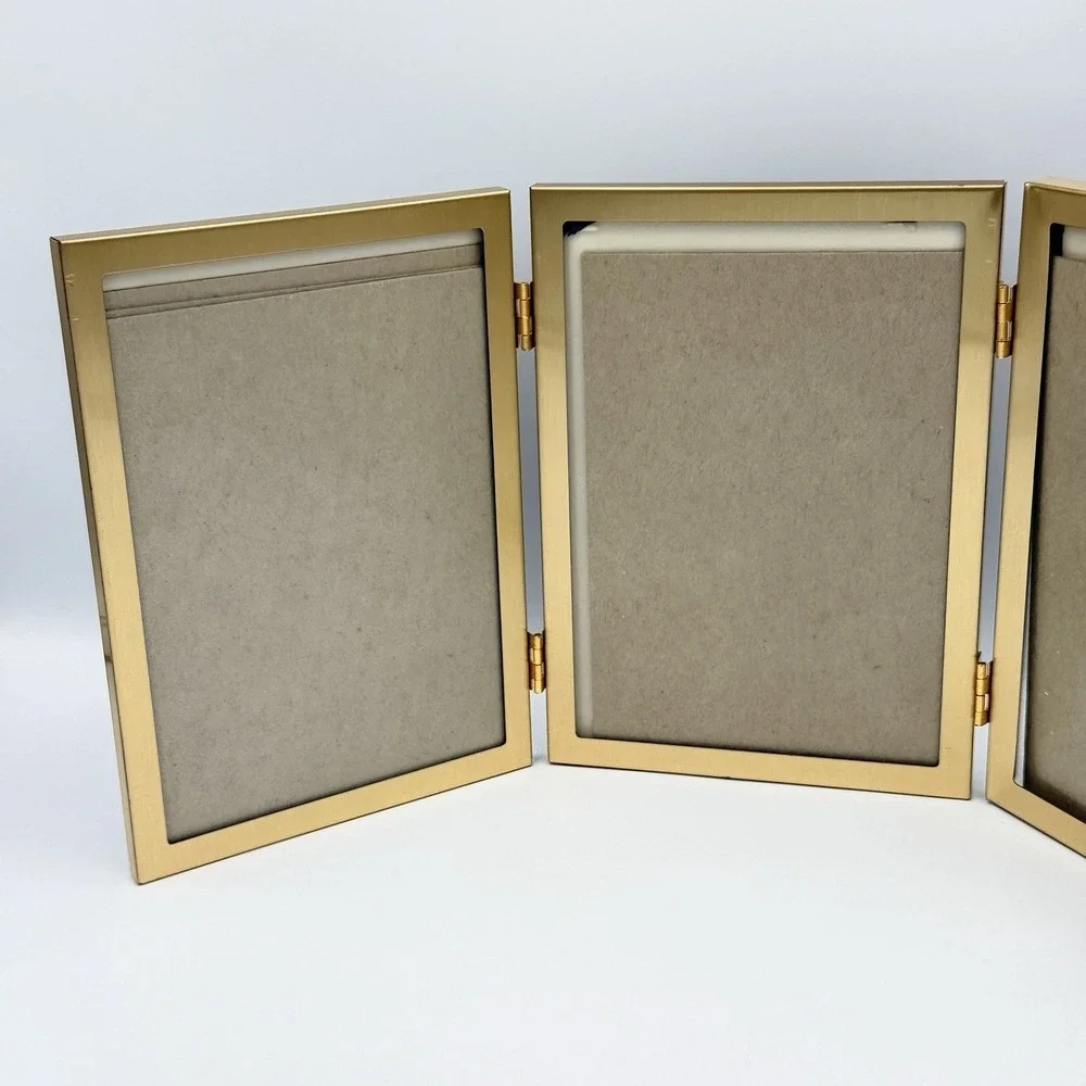 Gold Triple Hinged Picture Frame Hollywood Regency Glam Vanity‎ Desk Decor